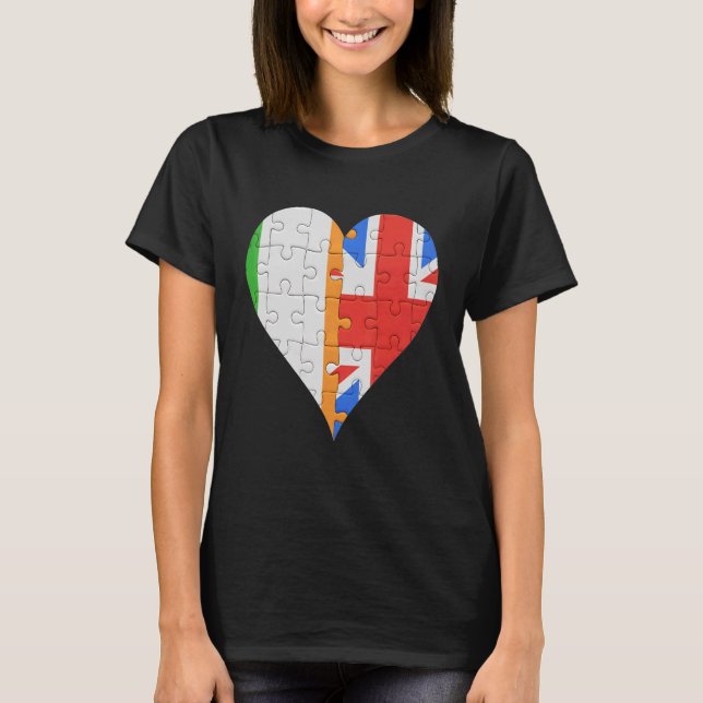 Irish British Flagga Heart T Shirt (Framsida)