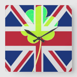 Irish British Flagga Shamrock Klöver St. Patrick U Fyrkantig Klocka