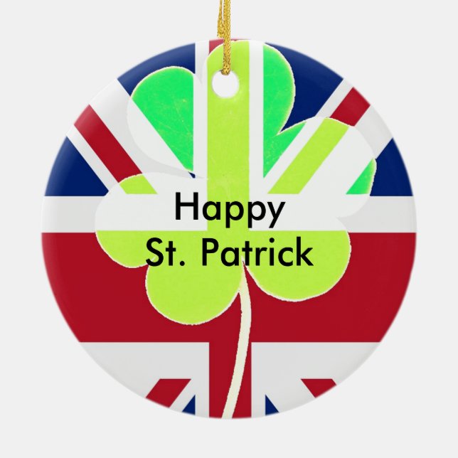 Irish British Flagga Shamrock Klöver St. Patrick U Julgransprydnad Keramik (Baksidan)