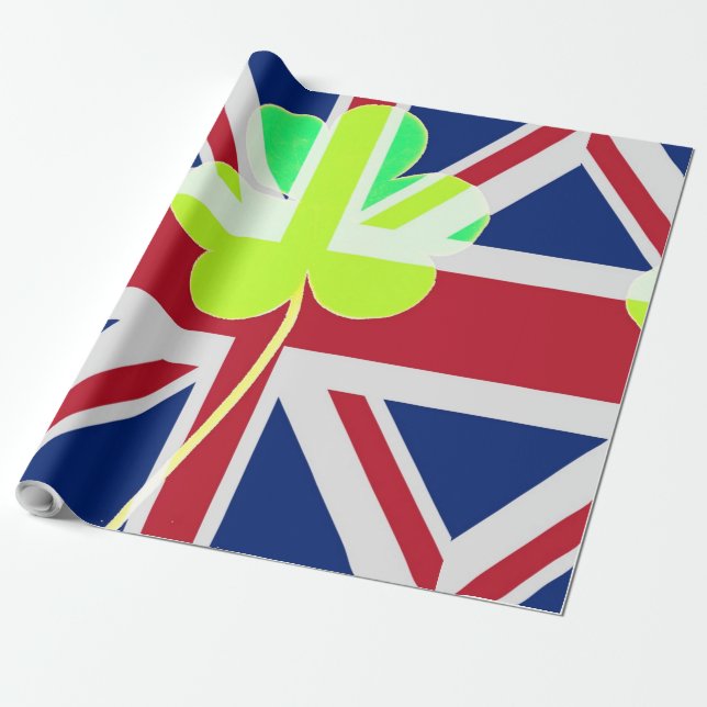 Irish British Flagga Shamrock Klöver St. Patrick U Presentpapper (Utrullad)