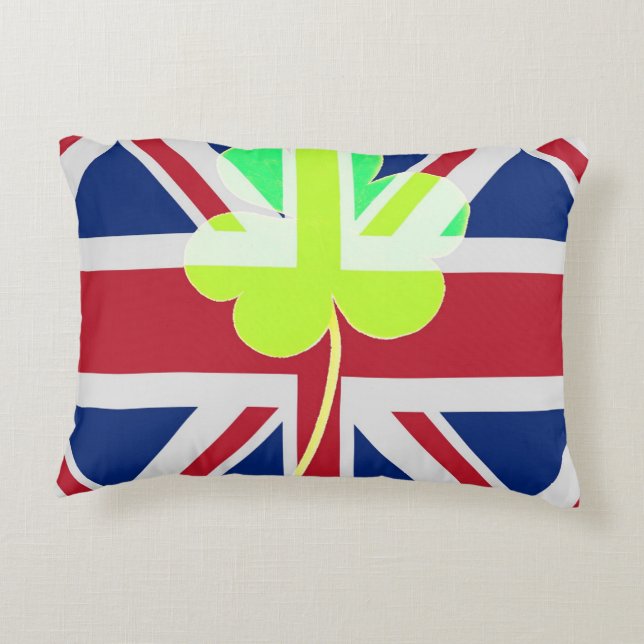 Irish British Flagga Shamrock Klöver St. Patrick U Prydnadskudde (Baksidan)