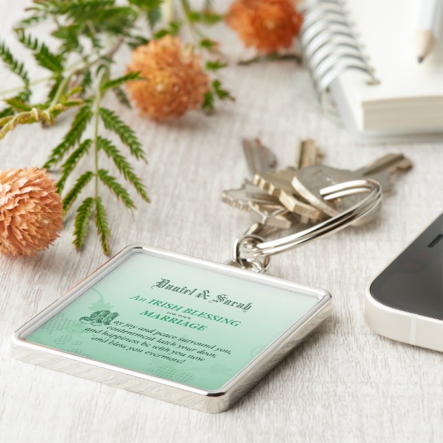 Irish Bröllop Grattiss Blating Fyrkantig Silverfärgad Nyckelring (Sidan)