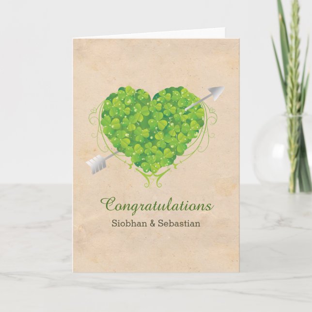 Irish Bröllop Shamrock Heart Kort (Framsida)