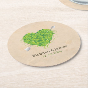 Irish Bröllop Shamrock Heart Underlägg Papper Rund