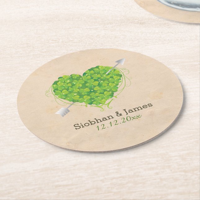 Irish Bröllop Shamrock Heart Underlägg Papper Rund (Vinklad)