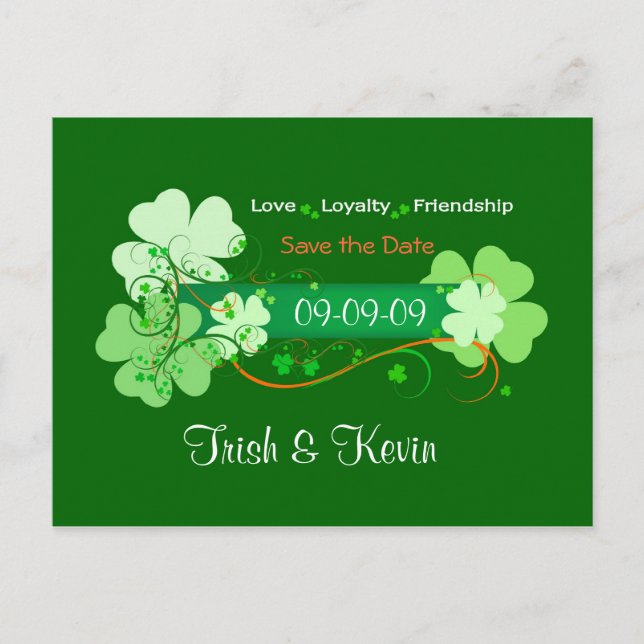 Irish Bröllop spara datum vykort (Framsida)