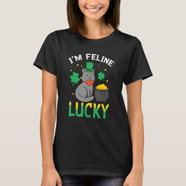 Irish Cat Leprechaun I'm Feline Lucky Cat St Patri T Shirt (Framsida)
