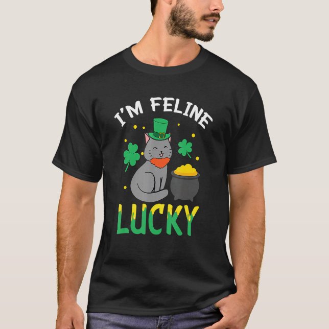 Irish Cat Leprechaun I'm Feline Lucky Cat St Patri T Shirt (Framsida)