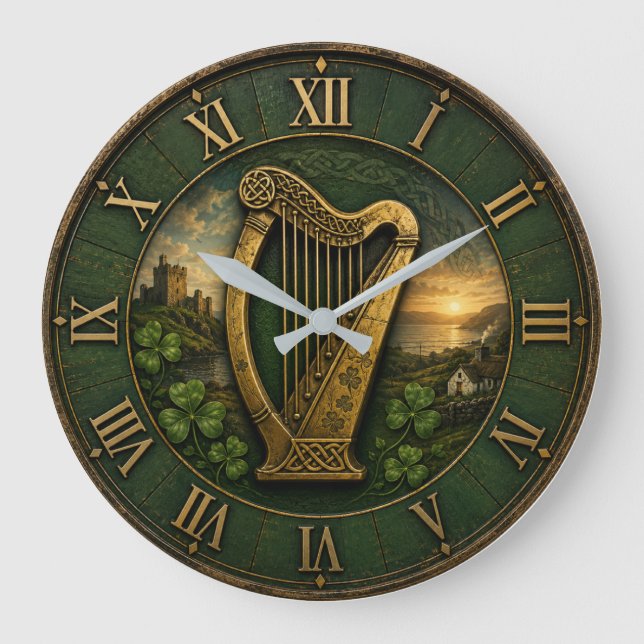 Irish Celtic Harp Stor Klocka (Framsida)