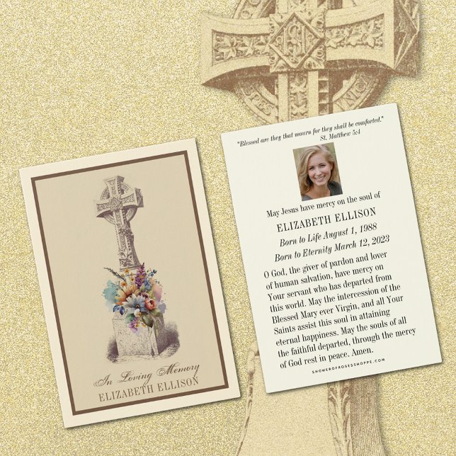 Irish Celtic Kor Blommigt Funeral Prayer Card Visitkort (Celtic Floral Cross Catholic Funeral Prayer Cards)