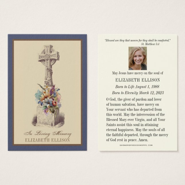 Irish Celtic Kor Blommigt Funeral Prayer Card Visitkort (Framsida & baksida)