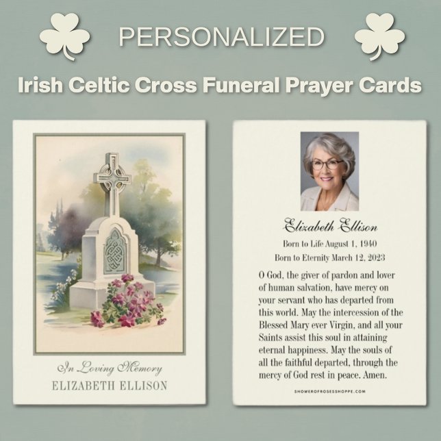 Irish Celtic Kor Funeral Memorial Prayer Visitkort (Traditional Catholic Irish Celtic Cross with Roses Funeral Memorial Prayer Cards)