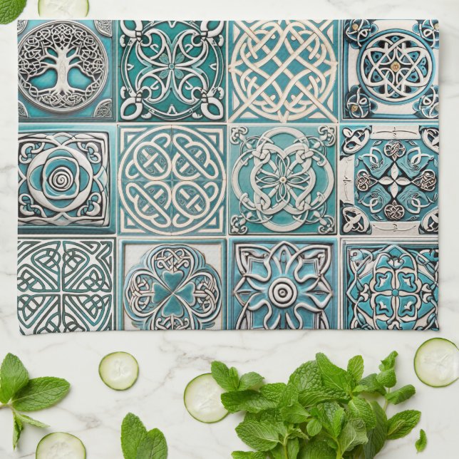 Irish Celtic Tiles Kökshandduk (Vikta)