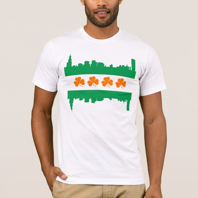 Irish Chicago Flagga Skyline St patrick's day Tee Shirt (Framsida)