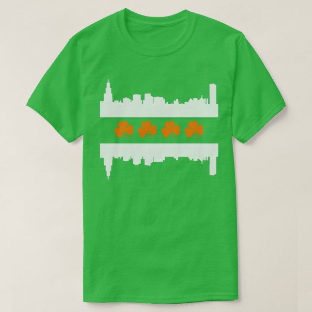Irish Chicago Skyline Flagga T Shirt (Design framsida)