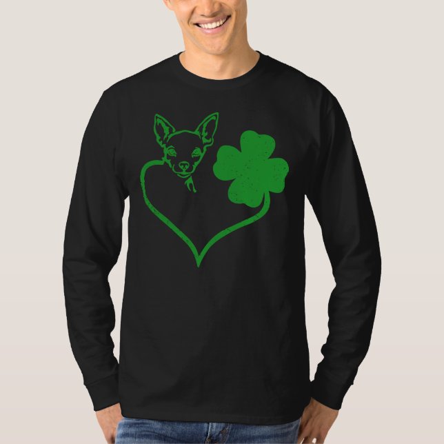 Irish Chihuahua Ansikte Shamrock St patricks day H T Shirt (Framsida)