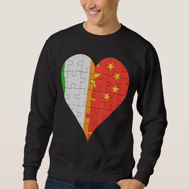 Irish Chinese Flagga Heart Lång Ärmad Tröja (Framsida)