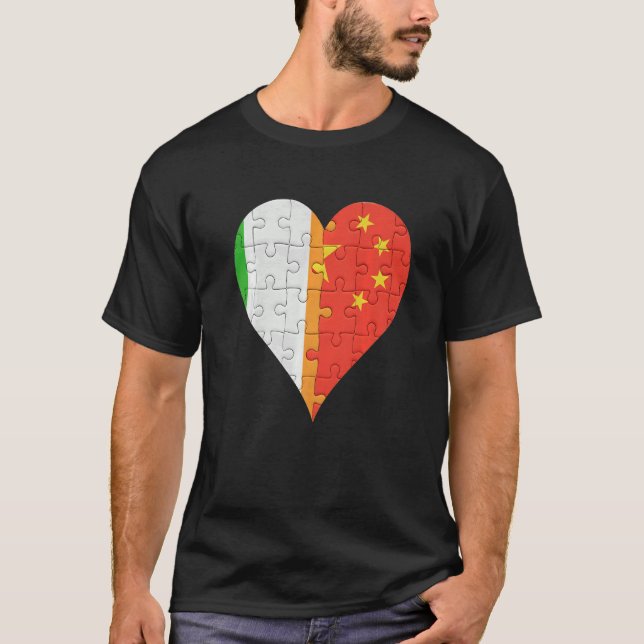 Irish Chinese Flagga Heart T Shirt (Framsida)