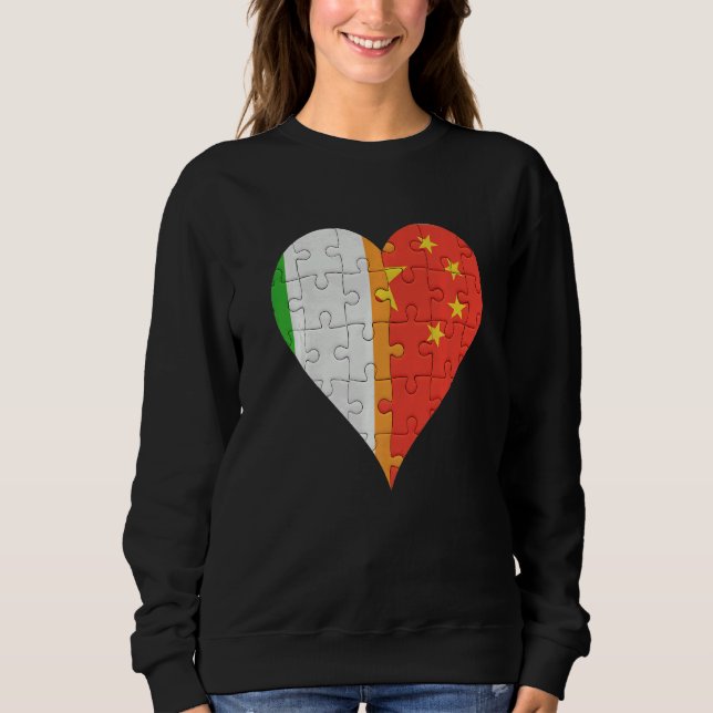 Irish Chinese Flagga Heart T Shirt (Framsida)