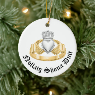 Irish Claddagh - Nollaig Shona Duit Julgransprydnad Keramik