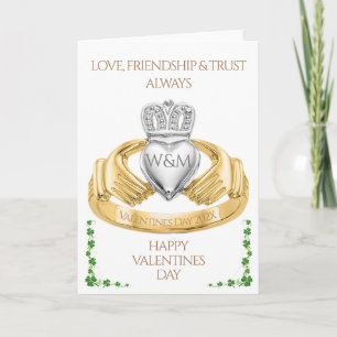 Irish Claddagh Ring & Shamrocks Valentine Day Kort