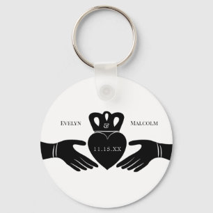 Irish Claddagh Ring Simple Black and White Bröllo Nyckelring