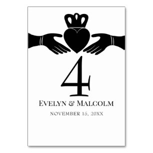 Irish Claddagh Ring Simple Black and White Bröllop Bordsnummer