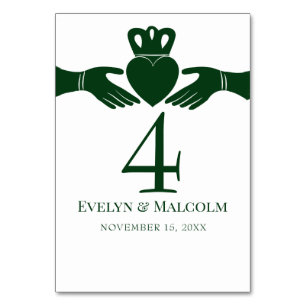 Irish Claddagh Ring Simple Graphic Grönt Bröllop Bordsnummer
