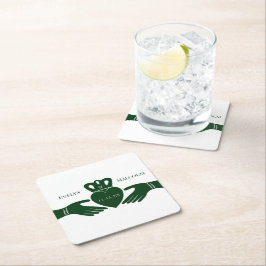 Irish Claddagh Ring Simple Graphic Grönt Bröllop Underlägg Papper Kvadrat