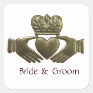Irish Claddagh Square Guld Bröllop Sälar Fyrkantigt Klistermärke