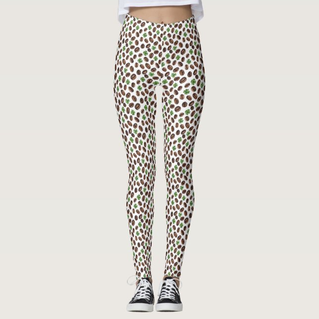 Irish Coffee Beans and Shamrocks Funny Design Leggings (Framsida)