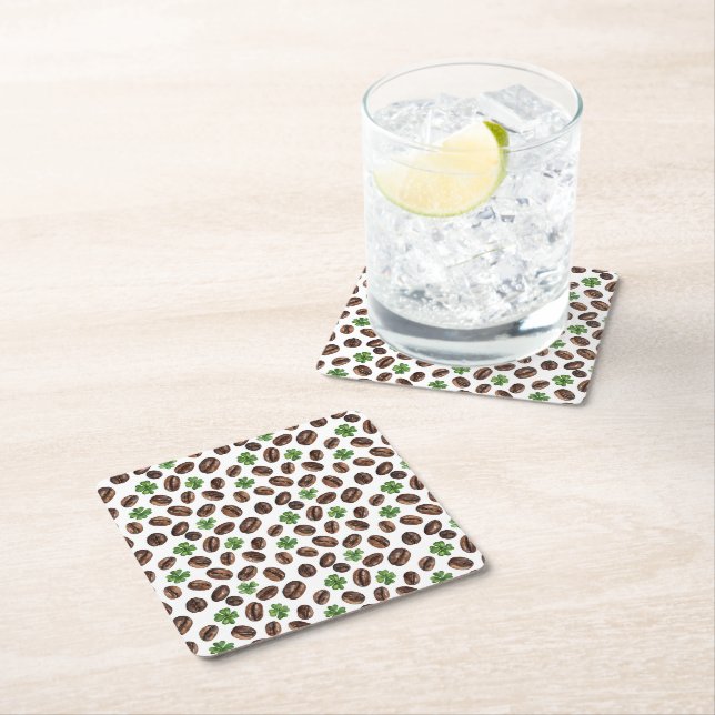Irish Coffee Beans and Shamrocks Funny Design Underlägg Papper Kvadrat (Insitu)