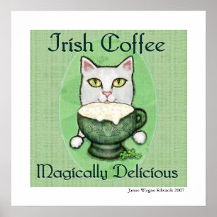 Irish Coffee Cat St. Patrick's Day Art Skriv ut Poster