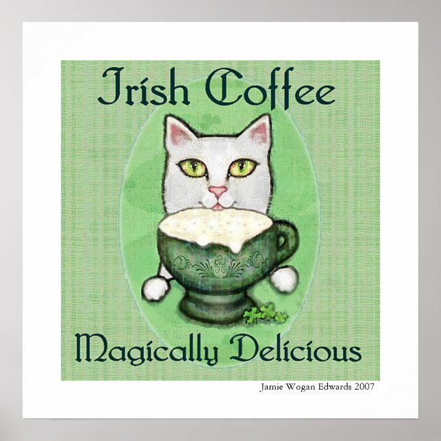 Irish Coffee Cat St. Patrick's Day Art Skriv ut Poster (Framsidan)