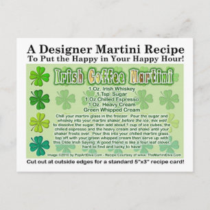 Irish Coffee St. Patrick's Day Martini Recipe Card Vykort