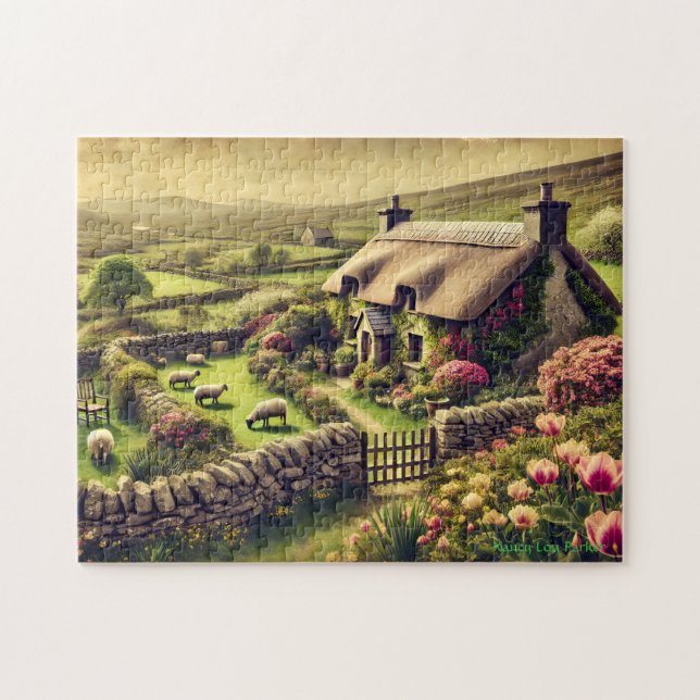 Irish Cottage Puzzle, Vintage Countryside Scene Pussel (Horisontell)
