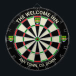 Irish County Down Ireland Dartboard Darttavla<br><div class="desc">Idea för pub, pub, hotell eller till och med ditt eget hem i County Down, Irland. Det skulle se underbart ut var som helst i världen som en påminnelse om detta vackra irländska grevskap också. Denna rityta bär officiellens fylkeskommun-vapensköld på 20:e och på vardera sidan. Ändra texten överst och grund...</div>