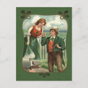 Irish Couple Shillelagh Shamrock Vykort