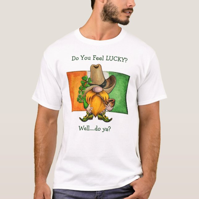 Irish Cowboy Gnome Do You Känel Lucky T-Shirt (Framsida)