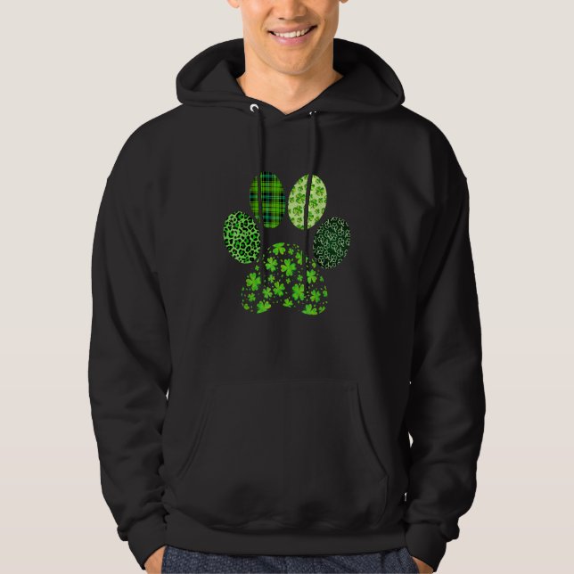 Irish Cute Dog Paw Clovers St Patrick's Day Lucky  Hoodie (Framsida)