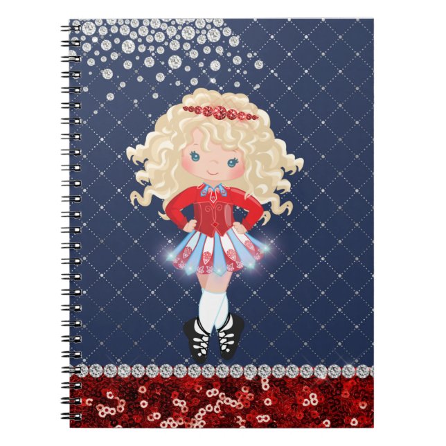 Irish Dance Blond Girl Soft Shoe Blue, Red Anteckningsbok (Framsidan)