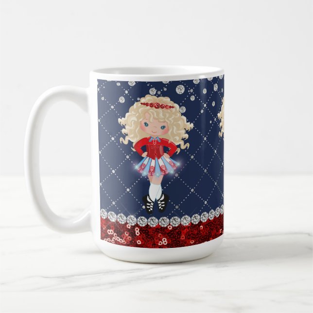 Irish Dance Blond Girl Soft Shoe Red, Blue Kaffemugg (Vänster)