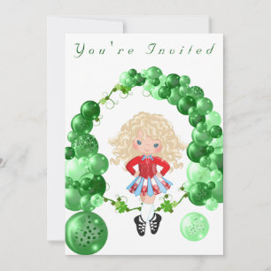Irish Dance Grönt Balloon Arch Födelsedagsfest Inbjudningar