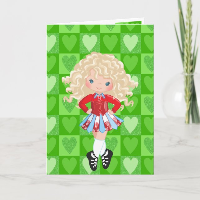 Irish Dance Grönt Monochrome Heart Valentine Day Helgkort (Framsida)