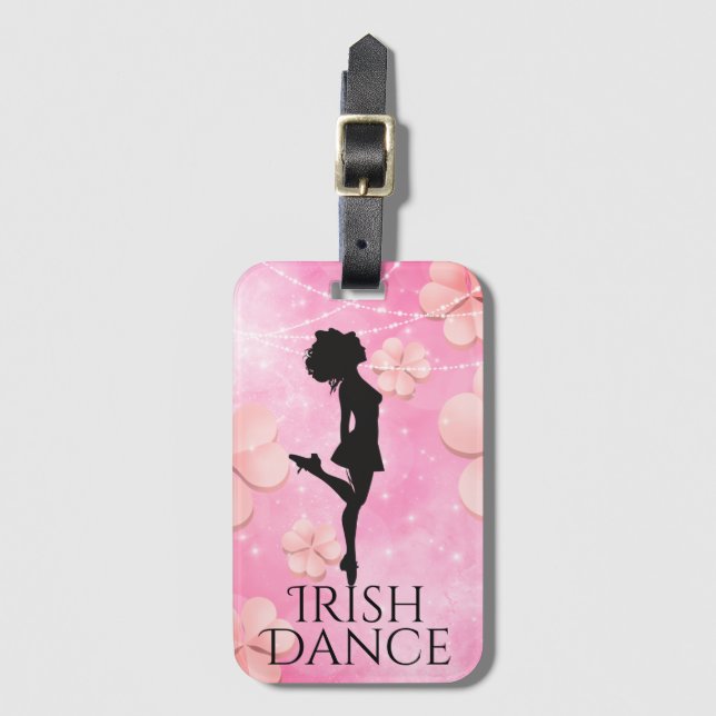 Irish Dance Hard Shoe Rosa Shamrocks Klöver Bagagebricka (Framsida vertikal)