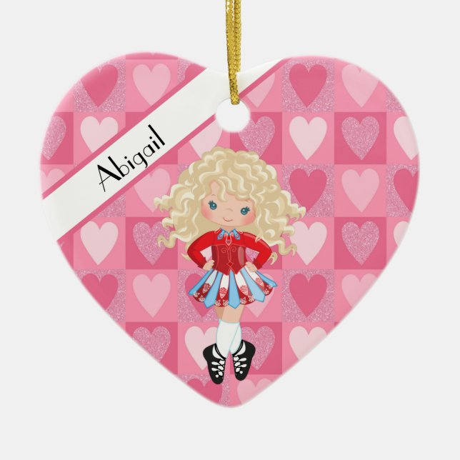 Irish Dance Rosa Monochrome Heart jul Julgransprydnad Keramik (Framsidan)