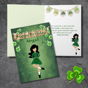 Irish Dance Shamrock Önskemål Black Hair Birthday Kort