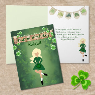 Irish Dance Shamrock Önskemål Blond Hair Birthday Kort