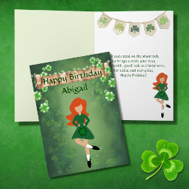 Irish Dance Shamrock Önskemål Red Hair Birthday Kort