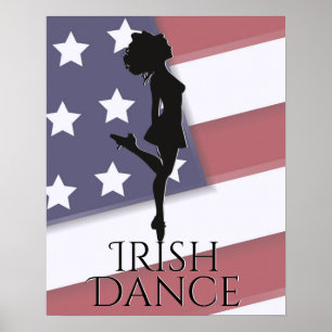 Irish Dancer and American Flagga Hard Shoe Dance Poster